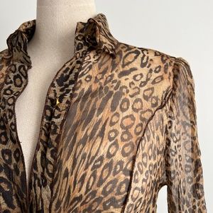 Coco & Tashi - Sheer Brown & Black Leopard Long Sleeve Blouse
